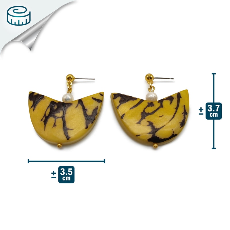 PALMA EARRINGS - Handmade - 24K gold-plated - Tagua (vegetable ivory), cultured pearls