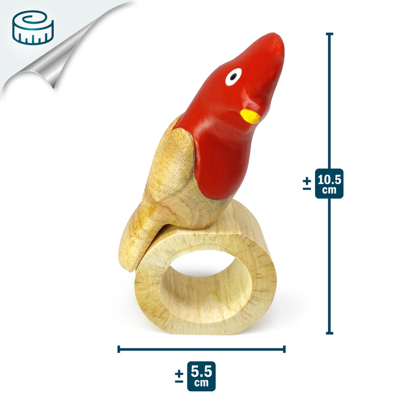 ARGOLA DE GUARDANAPO DECORATIVA - Galo-da-serra-andino - Madeira esculpida e pintada à mão