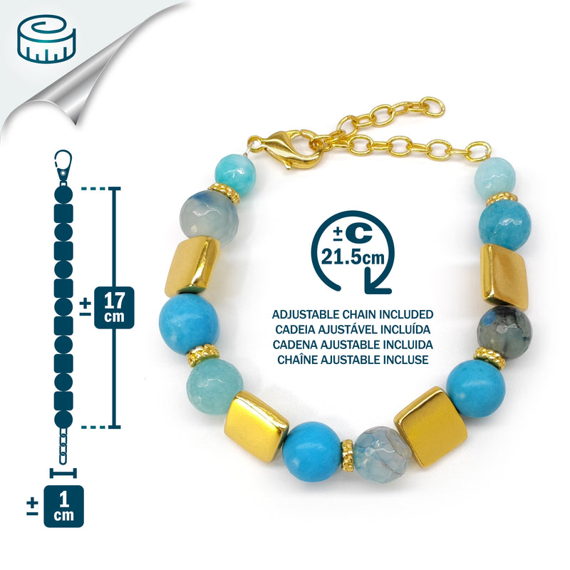 QUIMBAYA BRACELET - Handmade - 24K gold-plated - Agates, turquoises