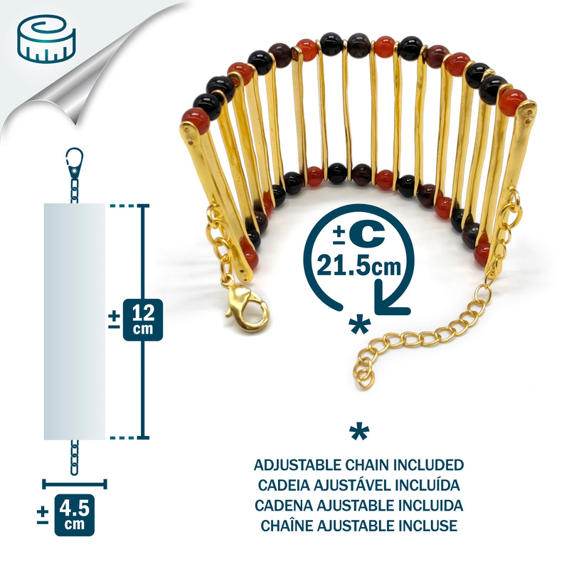 BRACELETE ELEGANCIA - Feita à mão - Banhada a ouro de 24 quilates - Ónix, ágatas