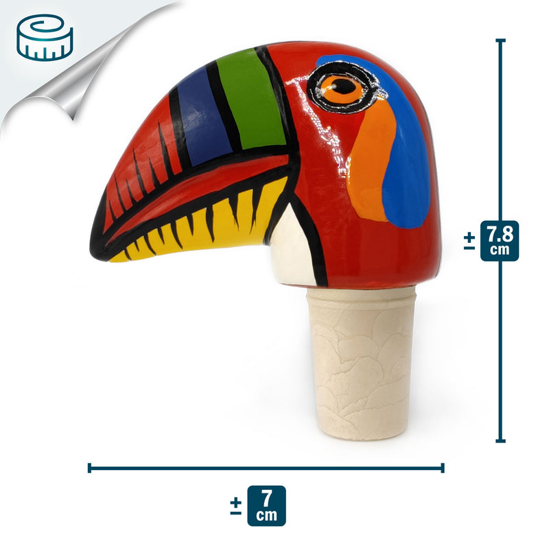 DECORATIVE BOTTLE STOPPER - The carnival toucan - Hand-carved and painted wood
